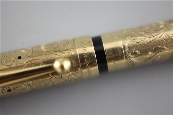 A cased Namiki 14k rolled gold fountain pen, 13cm